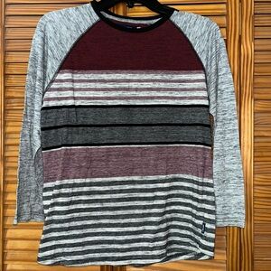 Univibe Long Sleeve Striped Tee Shirt Size‎ XL Red, Gray and Black